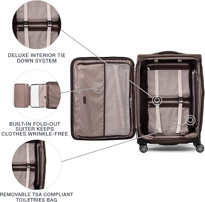 Travelpro Platinum Elite Softside Expandable Checked Luggage, 8 Wheel Spinner Suitcase, TSA Lock, Men and Women, Rich Espresso Brown, Checked Medium 25-Inch
