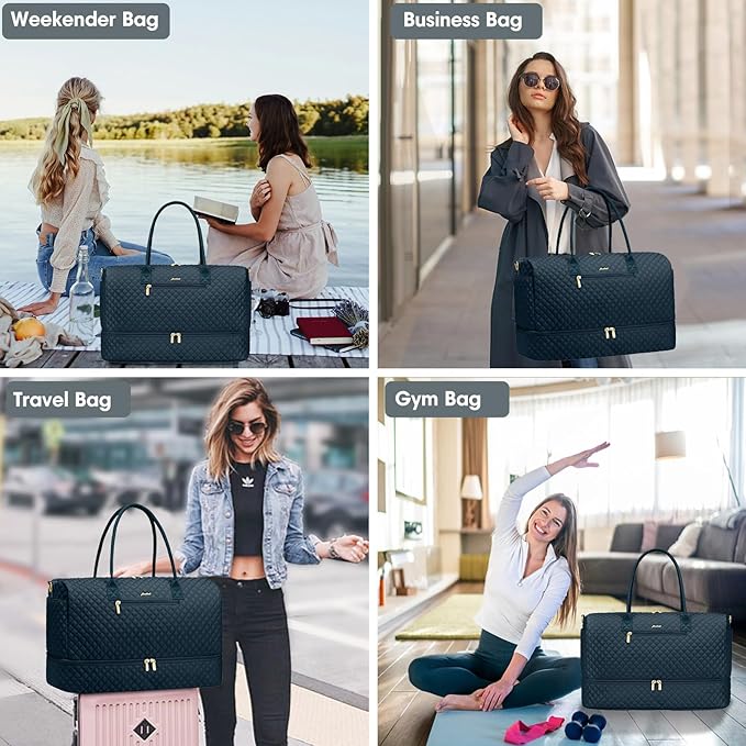Travel Weekender Bags for Women - Duffle Bag Women with Shoe Compartment Carry On Overnight Bag with Toiletry Bag Duffel Bags with Wet Pocket for Gym Hospital Bags for Labor and Delivery Peacock Blue