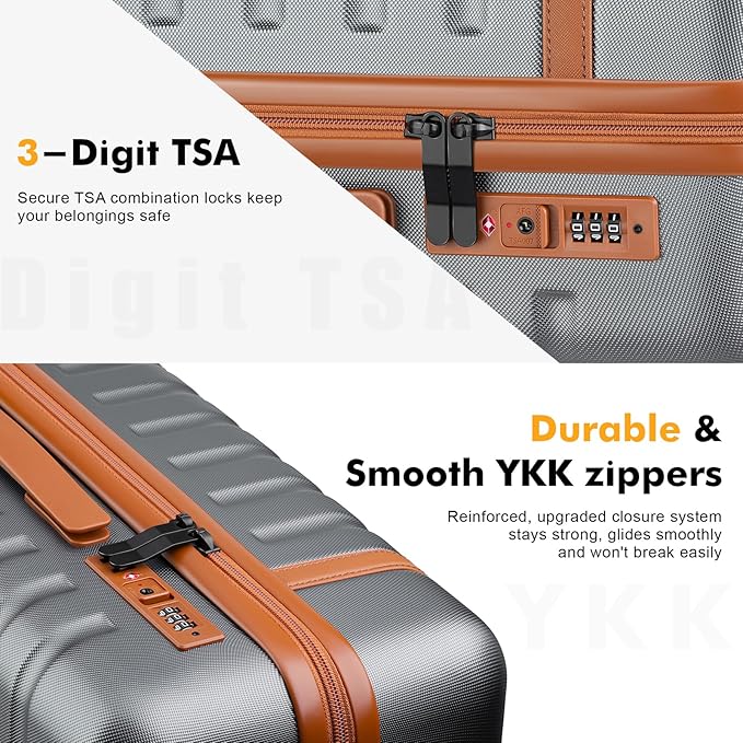 Luggage Sets 3 Piece with Spinner Wheels, Lightweight PC Hardside Suitcase with TSA Lock & YKK Zippers, 20 Inch Carry On Luggage with Travel Bag for Men and Women, Grey