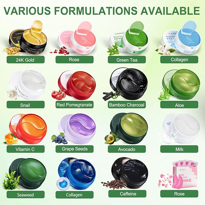LAVONE Eye Mask - 30 Pairs Aloe Under Eye Patches Skin Care Products - Eye Masks Skincare for Dark Circles and Puffiness, Reduce Wrinkles, Eye Bags and Fine Lines, for Women and Man - Green
