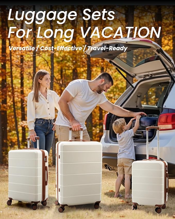 Luggage Sets 3 Piece, Expandable Hardshell Suitcase with TSA Lock & Silent Spinner Wheels, Lightweight Hardside Travel Suitcase Set for International Trips (20/24/28 in, White)