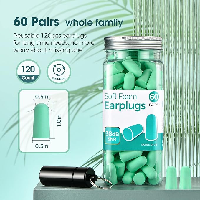 Ultra Soft Ear Plug for Sleeping, 120 PCs High Noise Cancelling Earplug with Aluminum Case, Industrial-Grade Hearing Protection Earplug for Snoring/Working/Studying/Side Sleeper, Slow Rebound