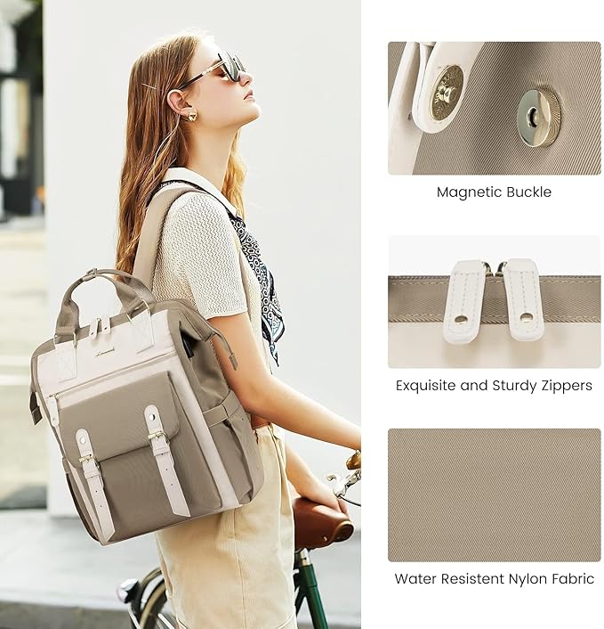LOVEVOOK 17 inch Laptop Backpack for Women, Teacher Nurse Work Travel Backpacks Purse,Computer Bag, Khaki Beige
