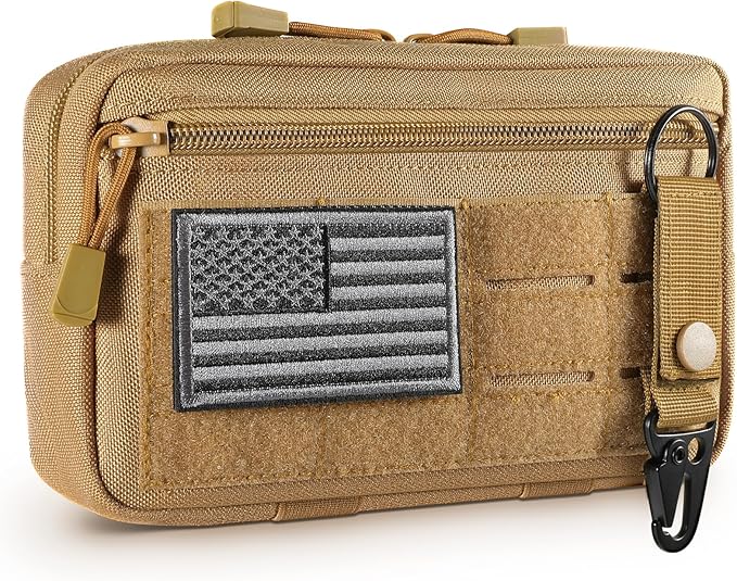 FRTKK Tactical Molle Admin Pouch Utility Laser Cut EDC Tool Pouch Bag Horizontal Modular Pouches Include US Flag Patch and Keychain