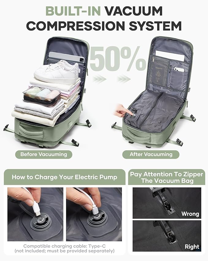 coofay Vacuum Backpack Travel with Pump Vacpack Travel Backpack with Vacuum System Mochila de Viaje Compresion al Vacio Easyvacpack Airbag Backpacks for Traveling Carry on Luggage