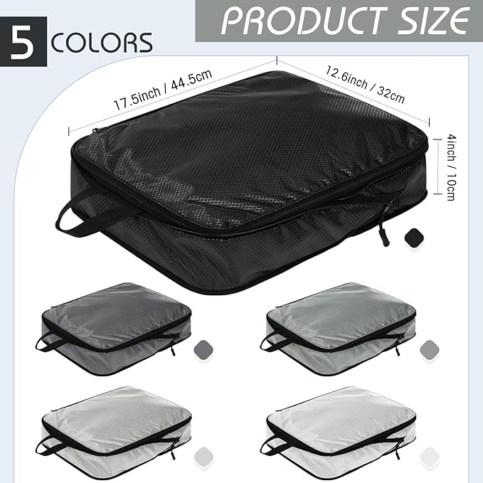 5 Pack Compression Packing Cubes for Travel Space Saving Cubes Luggage Organizer for Suitcase(Mixed Gray,L)