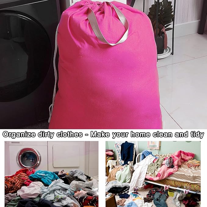 Heavy Duty Laundry Bag with Drawstring and Handle, Extra Large Travel Dirty Clothes Bag for Laundromat and Household, Durable Rip-Stop Laundry Hamper Liner, 28 x 40 Inch by SANFERGE, Hot Pink
