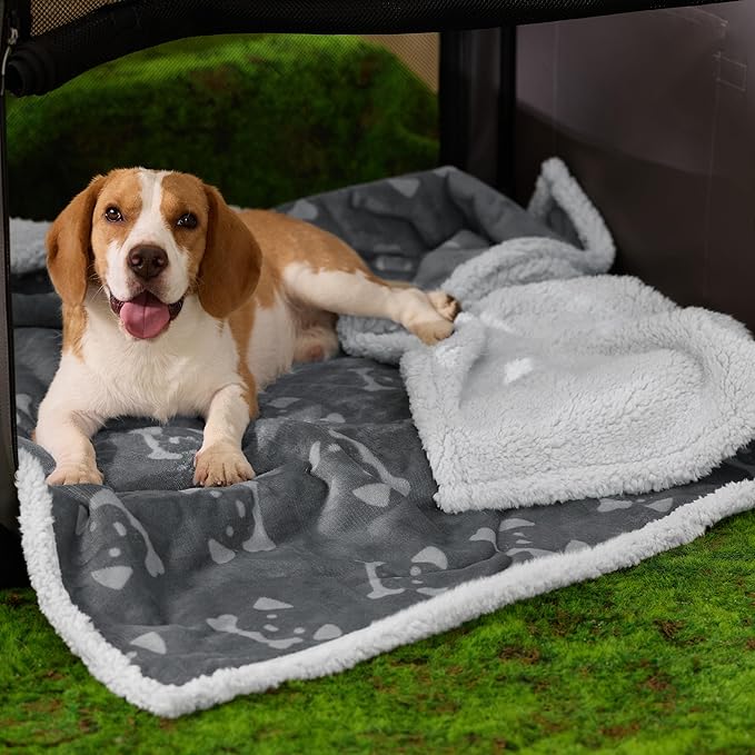 Bedsure Waterproof Dog Blankets for Large Dogs - Soft Print Sherpa Fleece Pet Cat Blanket Washable for Couch Protection, Cozy Plush Reversible Throw Furniture Protector, 40"X50", Anchor Gray
