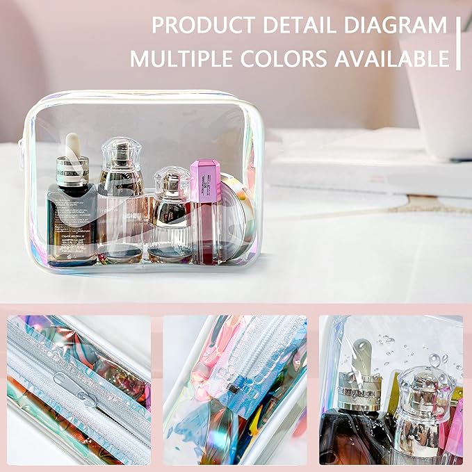 Neon TSA Approved Clear Toiletry Pouch, 7"x2.3"x4.7" Size, PVC Travel Makeup Bags for Toiletries, Transparent Cosmetic Bag for Women and Men Small (B127-D1199-1)