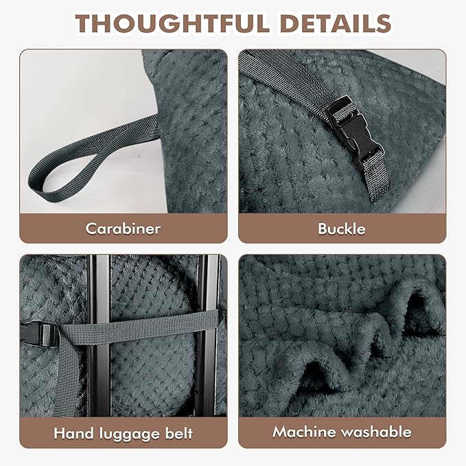 Tirrinia Travel Blanket and Pillow Set, Soft Compact Airplane Blanket with Foot Pockets, 4-in-1 Travel Essentials for Women Men, Portable Travel Gifts for Her, Travel Blanket for Airplanes, Cars
