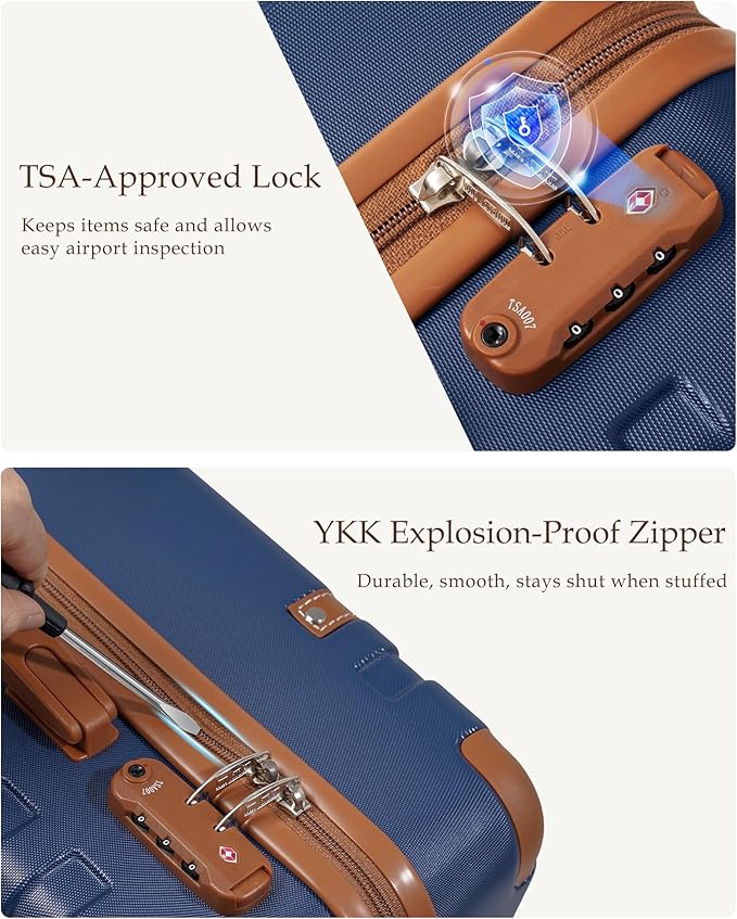 LONG VACATION Carry On Luggage Set 3 Piece, 20 Inch ABS+PC Hardshell Carry on Suitcase with Spinner Wheels TSA Lock & YKK Zipper