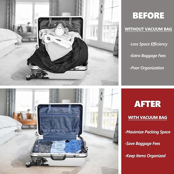 Vacuum Bags for Travel with Rechargeable Pump, 8 Combo (2L/3M/3S) Compression Packing Seal Bags for Luggage Suitcase, Space Saver for Clothing and Clothes Storage Travel