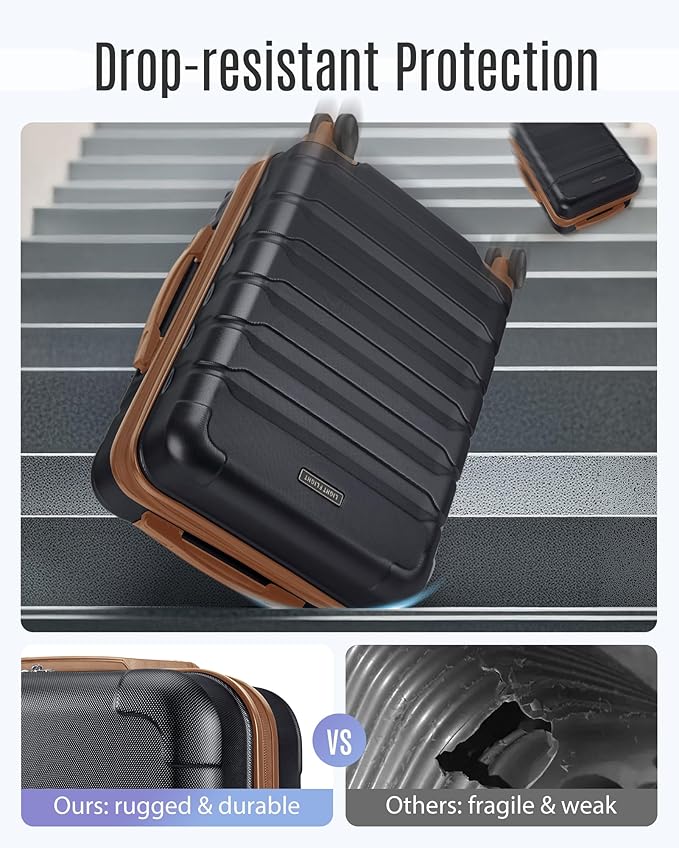 LIGHT FLIGHT Carry On Luggage 22x14x9 Airline Approved, Expandable Carry On Suitcases with Wheels, Lightweight Luggage, Durable Hard Shell 20 Inch Rolling Suit Case for Men Women Travel Black/Brown