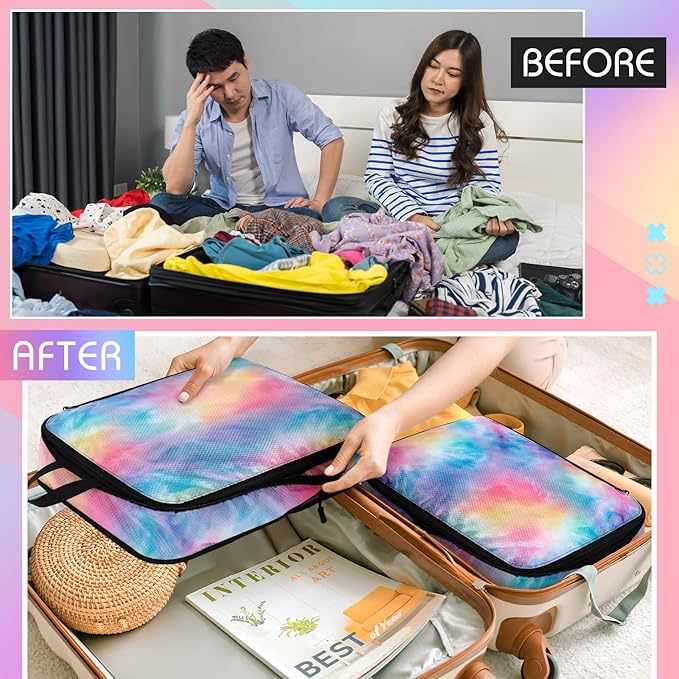 5 Pack Compression Packing Cubes for Travel Space Saving Cubes Luggage Organizer for Suitcase(Watercolor,S)