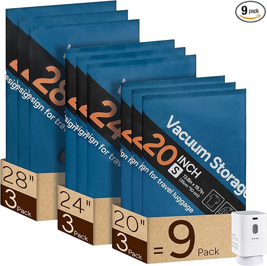 2026 Upgraded Vacuum Travel Bags Oxford Cloth Compression Packing Bags with Privacy Protection Space Saver for Luggage Suitcase Reusable Travel Essentials for Clothes Pillows (S/M/L)
