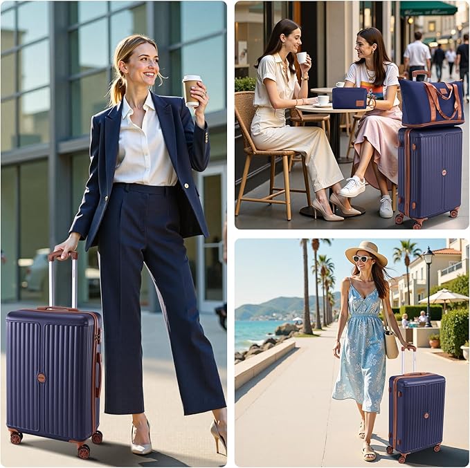 Hoteel Luggage Sets 3 Piece ABS+PC Hardside, 4-Year Warranty, Luggage Set with Spinner Wheels, TSA Lock, Lightweight Carry on Luggage, 20" Suitcase with Duffel & Organizer, Dark Blue