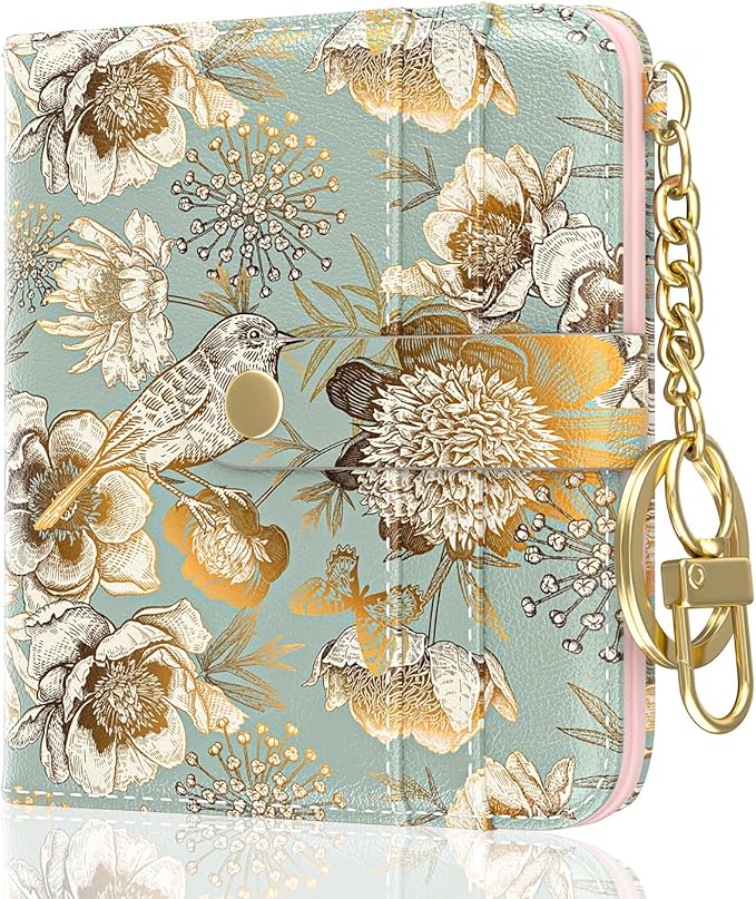 Aiawoxc Womens Wallet, RFID Small Wallets for Women, Slim Compact Credit Card Holder, Cute Leather Bifold Ladies Purse with Zipper Coin Pocket and ID Window, Birdsong Floral