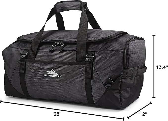 High Sierra Fairlead Travel Overnight Duffel Backpack Gym Bag with Padded Handles, Compression Straps, and Multiple Pockets, Mercury/Black