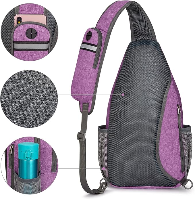 G4Free Sling Chest Bag RFID Crossbody Backpack Shoulder Bag with Earphone Hole, Light Purple, Small, daypack backpack