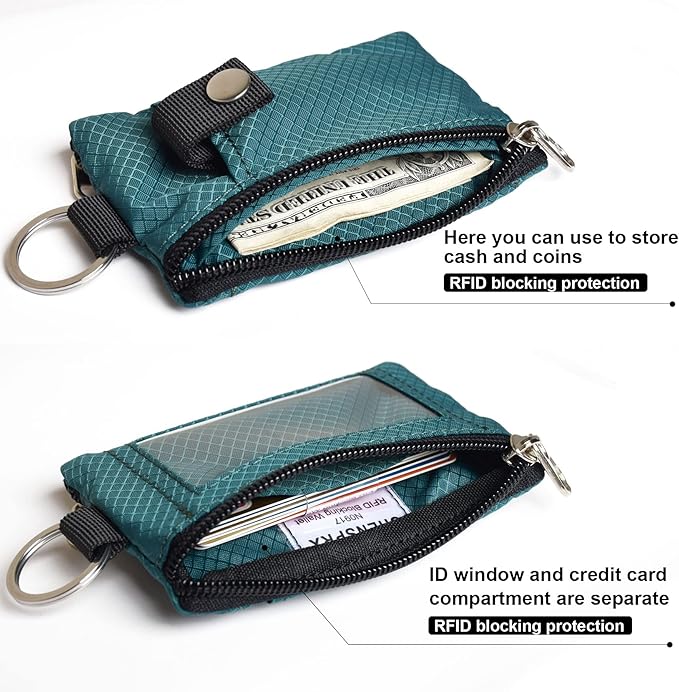 CHENSPRX Minimalist RFID Blocking Small Wallet with ID Window,WaterResistant Zip Id Case Wallet with Lanyard Keychain for Cards,Cash,Travel,Women,Men