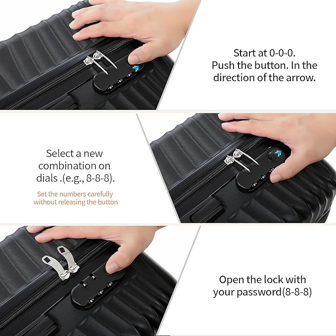 Luggage Sets 3 Piece, ABS Suitcase Set (20/24/28), Hardside luggage with Spinner Wheels, Travel Luggage, 14x8x9 Airline Approved Carry on, Lightweight Luggage with High-Security Lock
