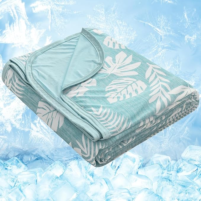OIGAE Cooling Blanket for Hot Sleepers - Soft & Lightweight Summer Cold Blanket for Night Sweats | Perfect for Bed, Couch, Sofa (Green, King 90" x 108", Tropical)