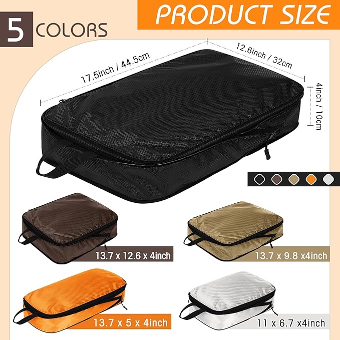 5 Pack Compression Packing Cubes for Travel Space Saving Cubes Luggage Organizer for Suitcase(Apricot,Mixed)