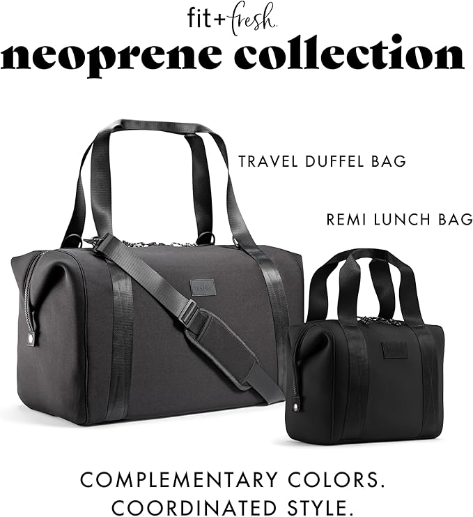 Fit & Fresh Neoprene Weekender Bag for Women – Carry-On Friendly Travel Duffel with Expandable Sides, Trolley Sleeve & Pockets – Lightweight, Water-Resistant Overnight Bag for Weekend Trips + Gym