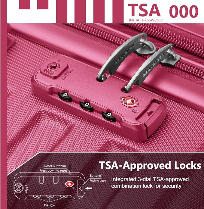 Rose Red 6 Piece Luggage Set Hard Shell - Expandable Suitcases with Spinner Wheels and Duffel Bags for Family Travel, Durable Carry On Luggage Sets with Lock for Women and Girls