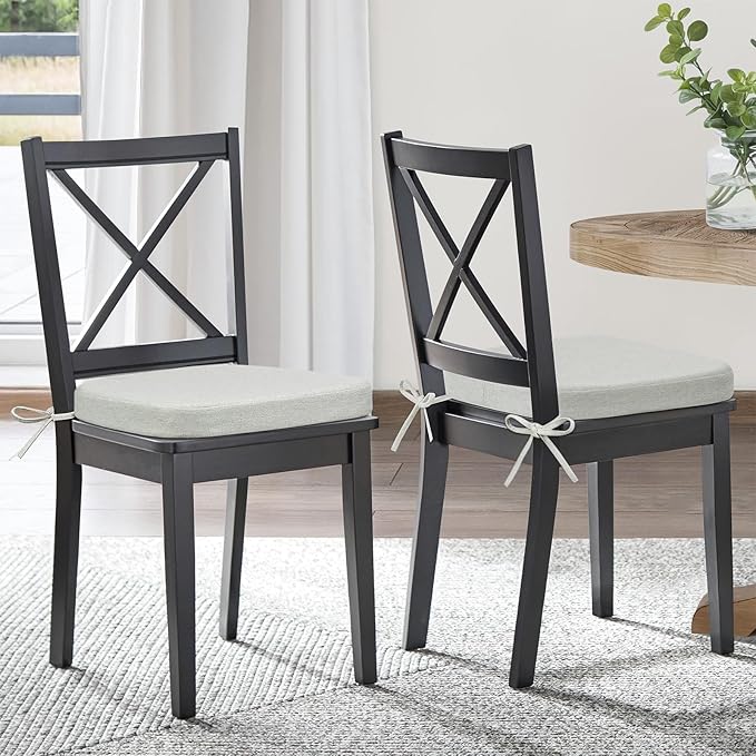 Shinnwa Dining Chair Cushions, Patented Design Molded Memory Foam Kitchen Chair Pad with Ties and Washable Cover, 17" x 16" x 2", Off White
