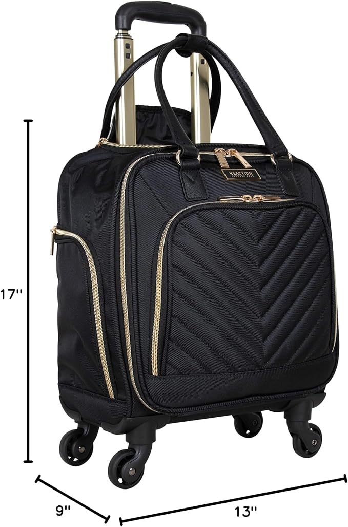 Kenneth Cole REACTION Chelsea 2-Piece Bundle - 17" 4-Wheel Spinner Underseat Carry-On Luggage & Matching 15" Laptop Backpack, Black