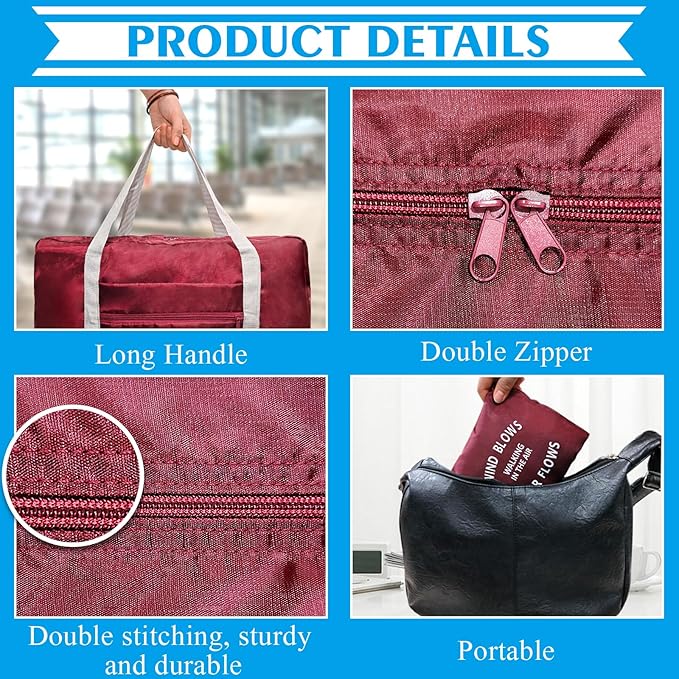Foldable Travel Duffel Bag Tote Carry on Luggage Bag Spirit Airlines Personal item Sports Gym Bag Water Resistant Weekender Overnight Bags for Women and Men (Red)