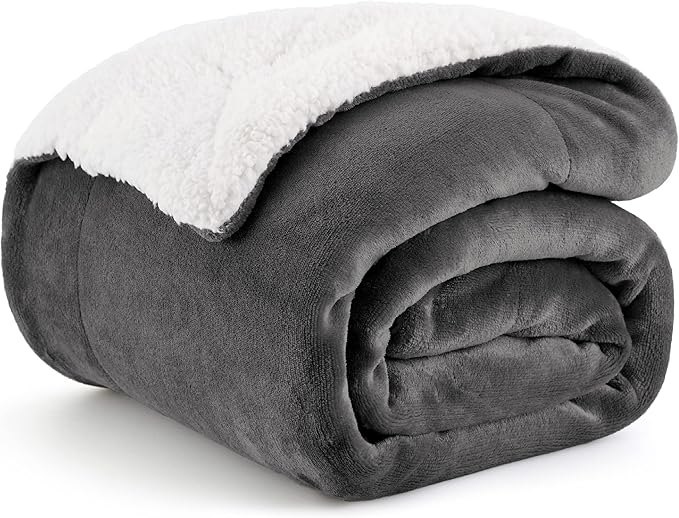 Bedsure GentleSoft Sherpa Fleece Throw Blanket for Couch, Non-Heated, Thick and Warm Throw for Women and Men, Soft Fuzzy Plush Car Chair Blanket for Winter, Charcoal, 50x60 Inches