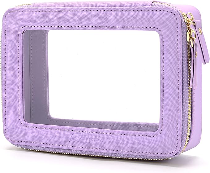 Aveniee Clear Makeup Bag Organizer, Travel Toiletry Bag Cosmetic Case for Women, Make Up Skincare Pouch Car Organizer Bag with Zippers for Essentials,Lilac,Medium Classic