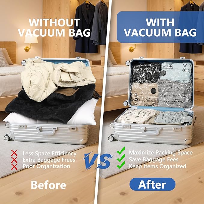 NESCCI Travel Vacuum Bags for Clothing with Rechargeable Wireless air Pump，36 Pack Compression Packing Bags for Luggage Suitcase,Carry-on Size Space Saver vacuum storage bags