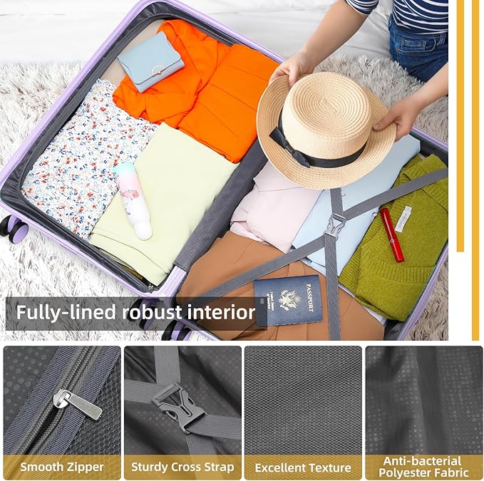 LARVENDER Luggage Sets 5 Piece with Duffel Bag Expandable(Only 28 inch) Hardside PP Carry On Luggage with 360° Spinner Wheels TSA Lock Luggage Sets for Women, Lavender