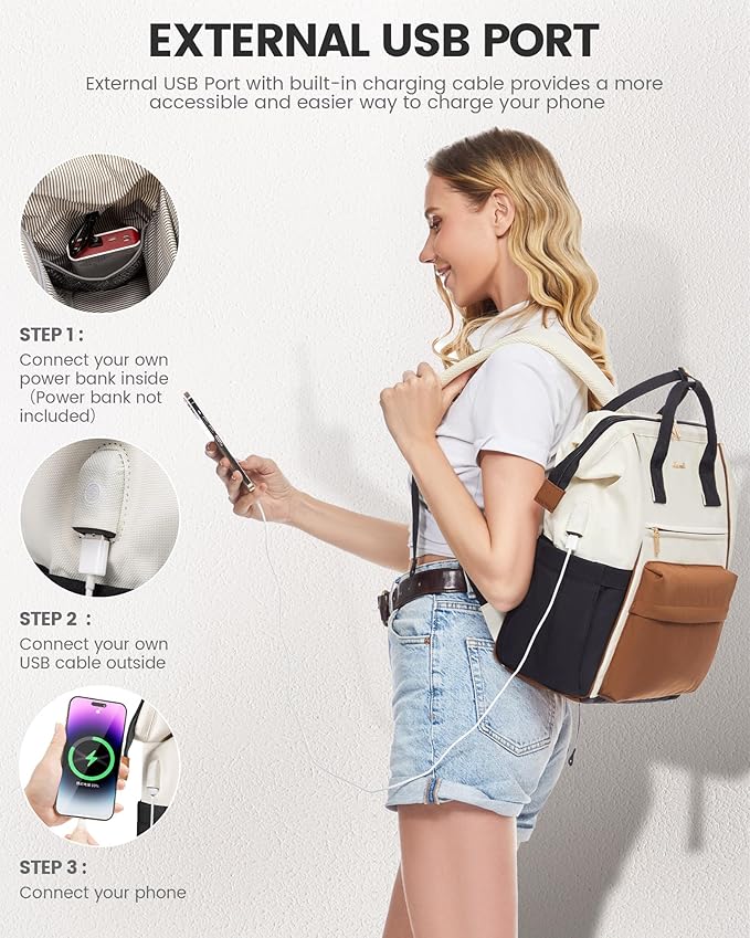 LOVEVOOK Laptop Backpack for Women 15.6 Inch, Travel Backpack with USB Charging Port Large Capacity Laptop Bag, Waterproof Bag for Business College Airline Approved Work Backpack(Brown White)