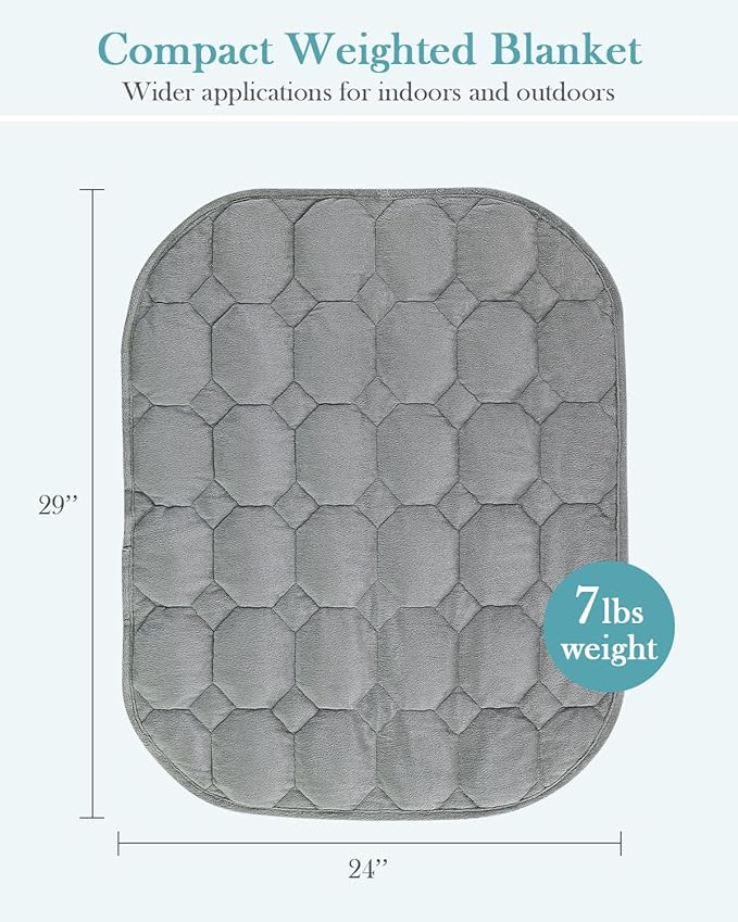 Topblan Weighted Lap Blanket 7lbs for Adults, Small Weighted Blanket Throw for Napping, Relaxation, Calming and Travel, Skin Friendly & Machine Washable for All-Season Sleeping, Grey 24x29 inches