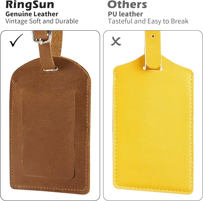 Ringsun Leather Luggage Tag for Suitcases ID Tags Bag Tags for Luggage (2 Pack)