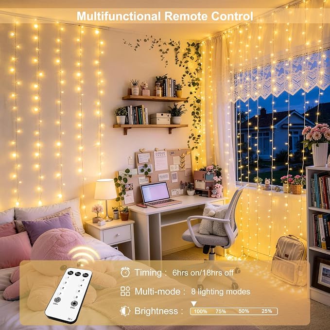 JMEXSUSS 900 LED Curtain Lights, Outdoor String Lights Indoor, 9.5x29.5ft | Warm White, Plug in with Remote, Christmas Twinkle Hanging Lights for Bedroom Living Room Wedding Backdrop Party Gazebo Decor