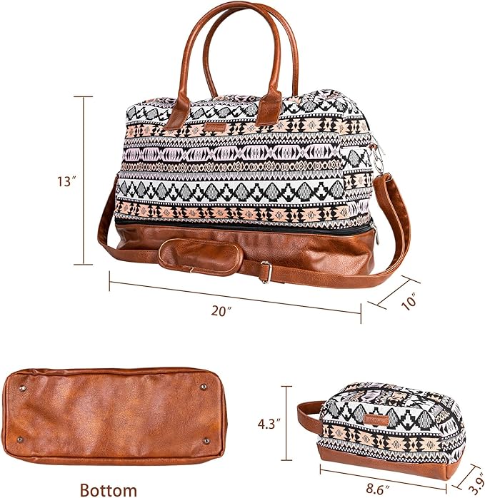MyMealivos Canvas Weekender Bag, Overnight Travel Carry On Duffel Tote with Shoe Pouch (multi)