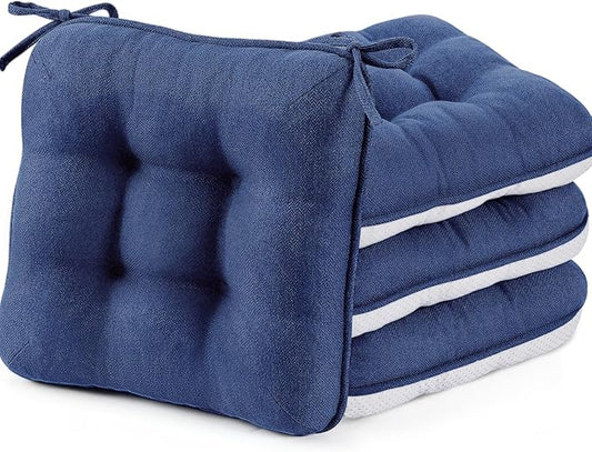 BETU Chair Cushions for Dining Chairs Set of 4,3.5" Thick Outdoor Indoor Chair Pads with Ties,Non Slip Backing and Covers, Seat Cushion for Kitchen Dining,Bar,Patio Furniture,16"X16"X3.5",Navy Blue