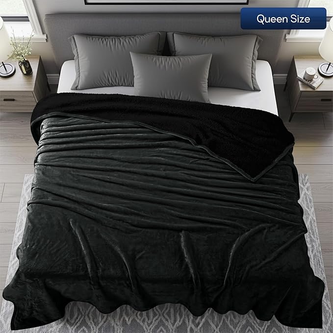 Utopia Bedding Sherpa Blanket Queen Size (Black, 90x90 Inches) - Soft Lightweight Plush Fleece Reversible Blanket for Bed, Sofa, Couch, Camping and Travel