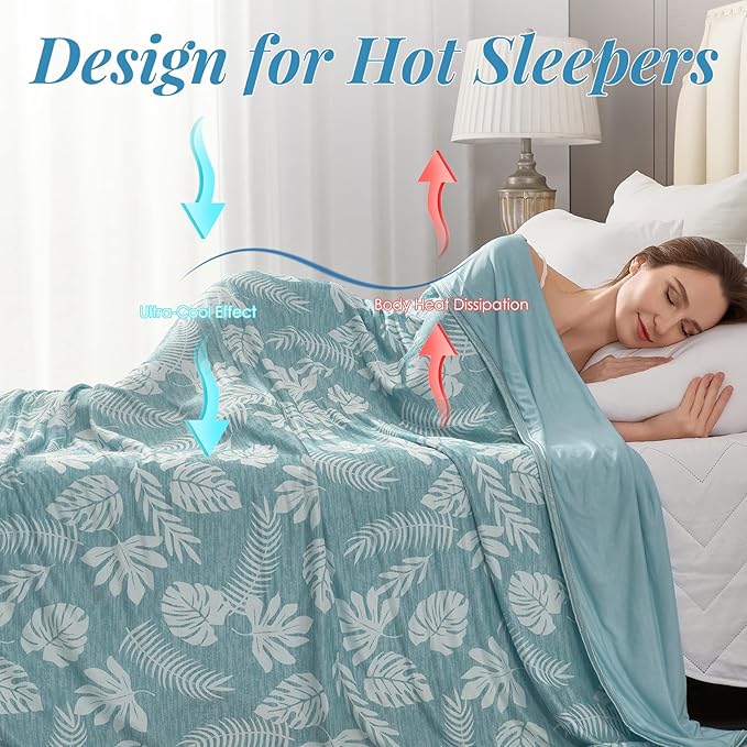 OIGAE Cooling Blanket for Hot Sleepers - Soft & Lightweight Summer Cold Blanket for Night Sweats | Perfect for Bed, Couch, Sofa (Green, King 90" x 108", Tropical)