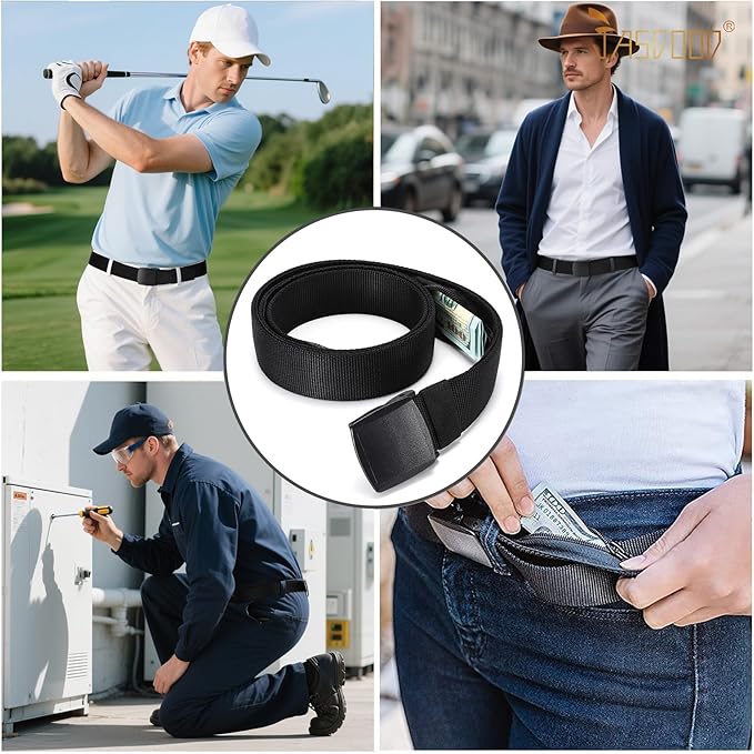 Travel Security Money Belt with Hidden Money Pocket - Cashsafe Anti-Theft Wallet Unisex Nickel free Nylon Belt by JASGOOD