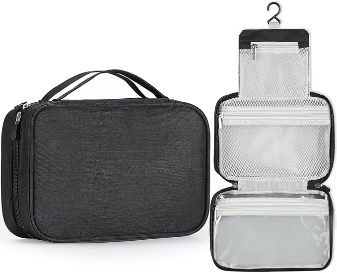 Etercycle Compact Travel Toiletry Bag for Women & Men, Waterproof Hanging Shower Organizer with Hook, Portable Foldable Wash Pouch for Bathroom/Shaving/Camping - Small-Size Space-Saving Design- Black
