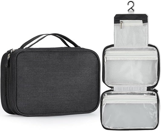 Etercycle Compact Travel Toiletry Bag for Women & Men, Waterproof Hanging Shower Organizer with Hook, Portable Foldable Wash Pouch for Bathroom/Shaving/Camping - Small-Size Space-Saving Design- Black