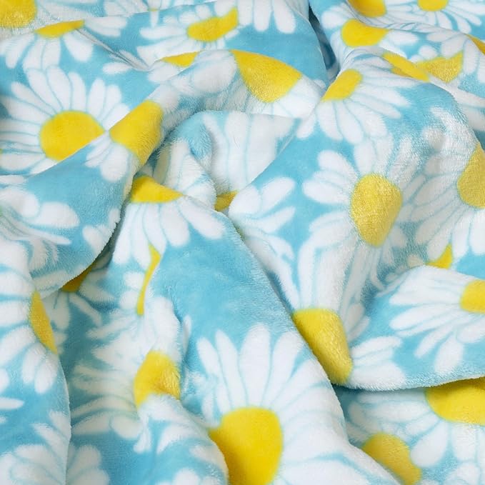 CARSTENS, INC. Travel Blanket, Premium Compact 2-in-1 Airplane Blanket/Pillow, Blue Daisy Floral