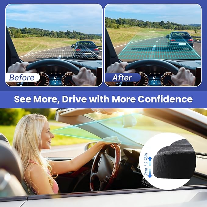 Heightening Car Seat Cushion for Car Seat Truck Driver for Broader Vision, Long Truck Seat Cushion Pressure Relief Cushion for Long Driving with Adjustable Strap Breathable Cover
