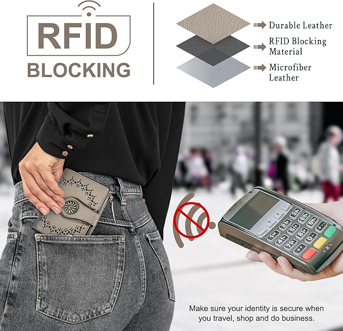 Tipmile Small Wallet for Women Bifold RFID Blocking Card Holder Leather Wallets with Zipper Coin Pocket